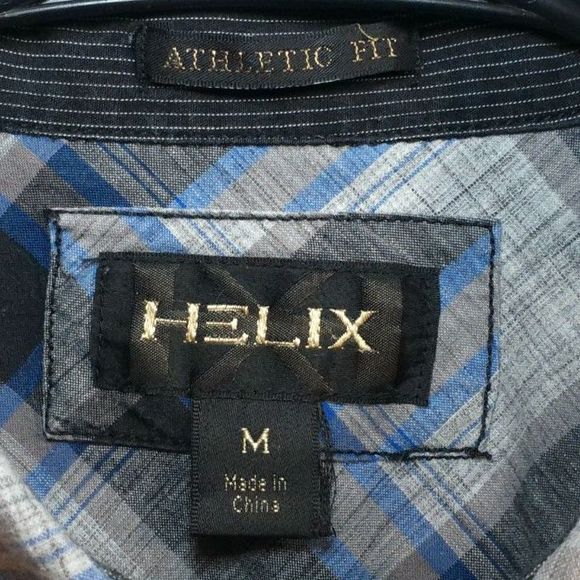 Helix Athletic Fit Plaid Short Sleeve Button Up Shirt, Men's, Size Medium - Picture 4 of 4